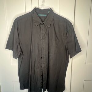 Perry Ellis Textured Short Sleeve Black Button Down Shirt Men's Size XXL
